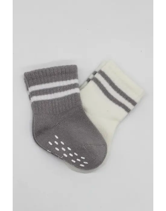 Omarı Çemberli Kaymaz Soket Çorap Seti - Gri ve Ekru Renkler