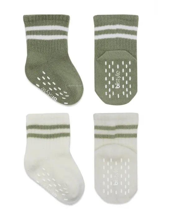 Omarı Çember Desenli Kaymaz Çorap Seti - Ekru