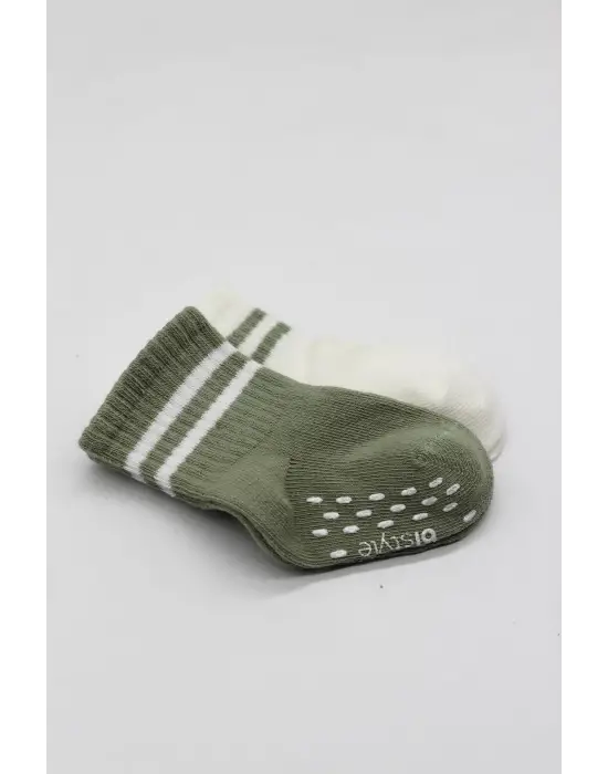 Omarı Çember Desenli Kaymaz Çorap Seti - Ekru