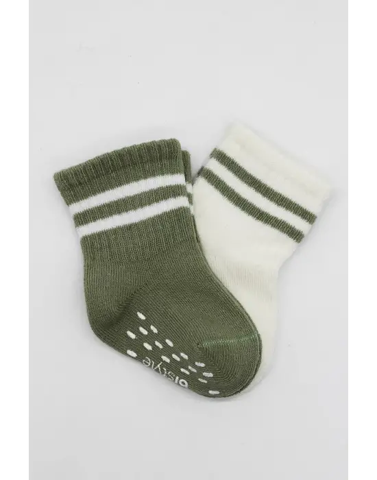 Omarı Çember Desenli Kaymaz Çorap Seti - Ekru