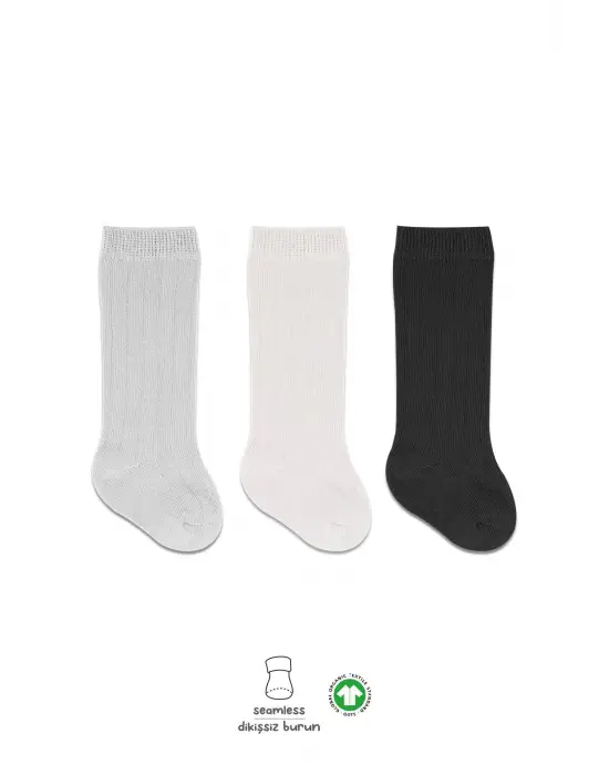 Omarı Klasik Stil Dizaltı Çorap Seti Ekru Gri Siyah