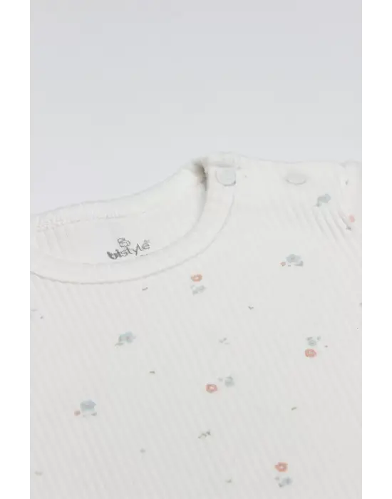 Bistyle Flying Bloom White Yarım Kol 2li Body 17118 Ekru Gül Kurusu