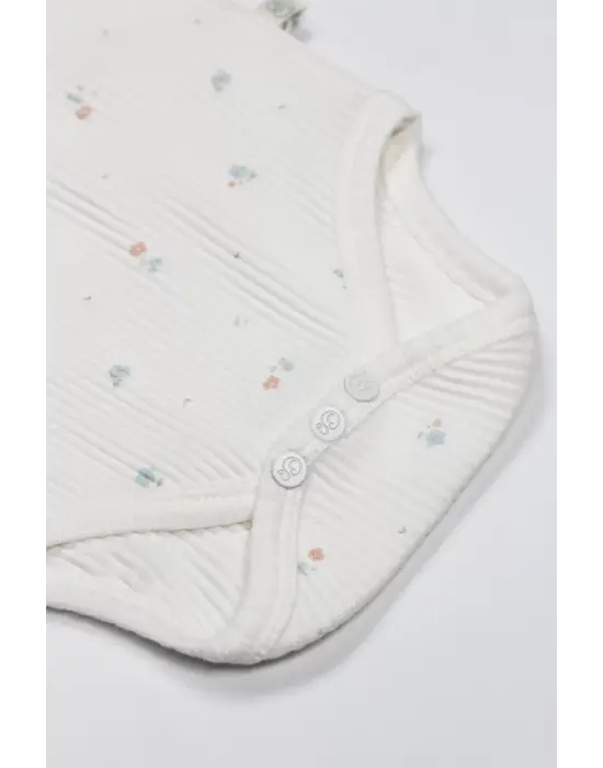 Bistyle Flying Bloom White Yarım Kol 2li Body 17118 Ekru Gül Kurusu