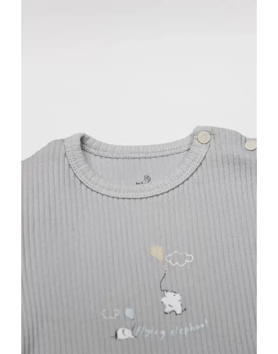 Bistyle Flying Elephant Yarım Kol 2li Body 17116 Ekru Gri