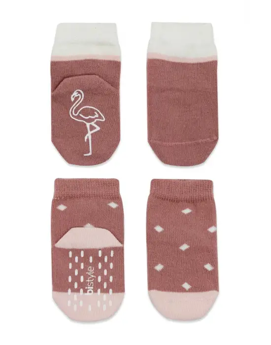 Omarı Hayvan Desenli Kaymaz Kız Çorap Seti