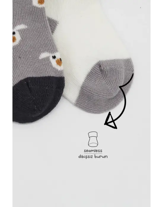 Omarı Sevimli Köpek Desenli Penye Çorap Seti - Gri