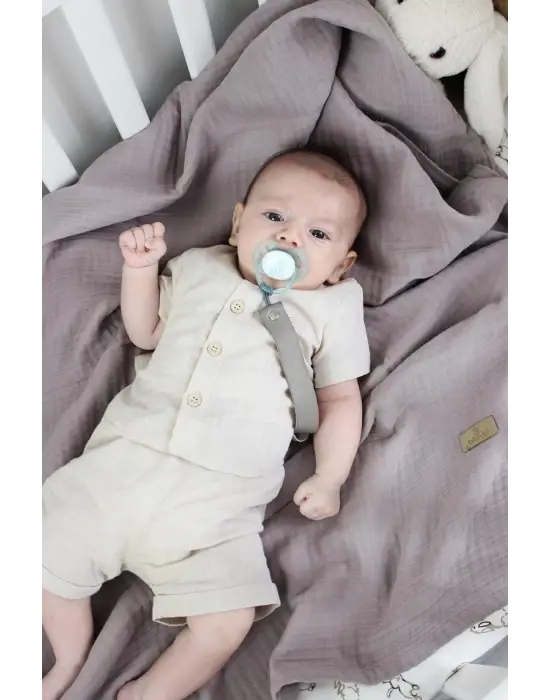 Omarı Pamuklu Müslin Battaniye 120x120 Cm Gri