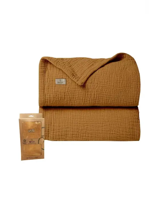 Omarı Hafif Dokulu Müslin Battaniye 120x120 cm - Hardal Rengi