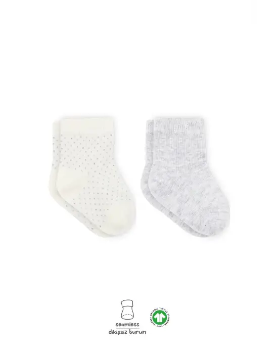 Omarı Rahat ve Şık Penye Soket Çorap Seti Gri Ekru