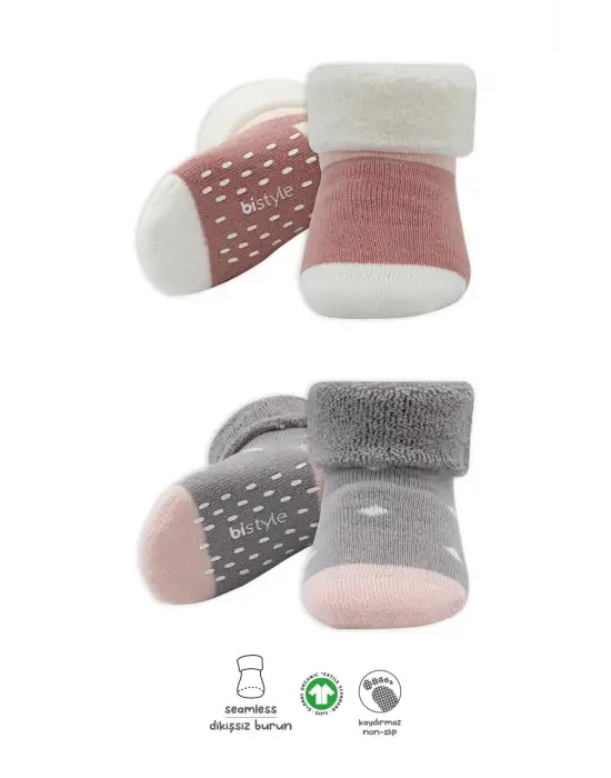 Omarı Kaymaz Havlu Soket Çorap 2Li Gri Pudra