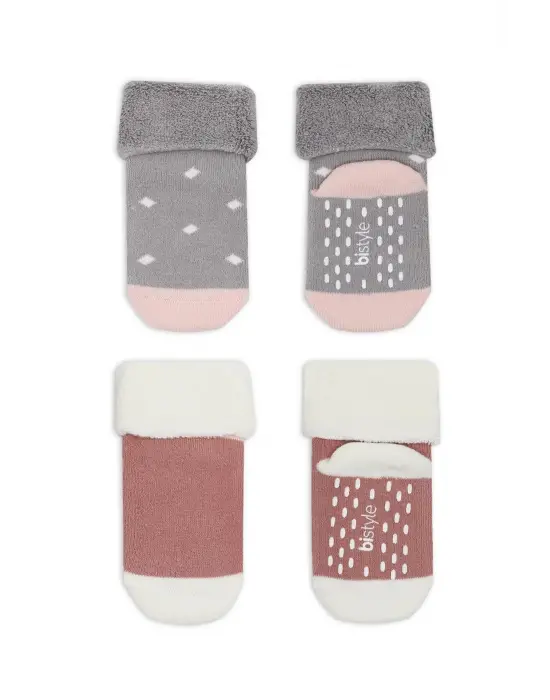 Omarı Kaymaz Havlu Soket Çorap 2Li Gri Pudra