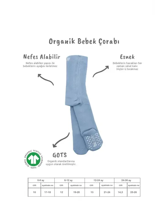 Omarı Tekli Kaymaz Mavi Külotlu Çorap