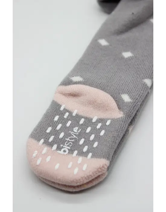 Bistyle Tekli Puan Kaymaz Havlu Külotlu Çorap BS50502 Gri