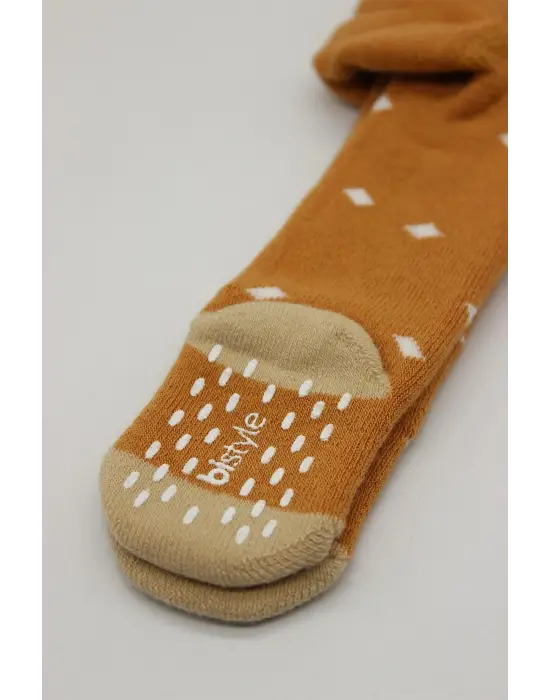 Bistyle Tekli Puan Kaymaz Havlu Külotlu Çorap BS50502 Hardal