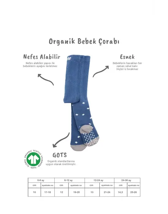 Bistyle Tekli Puan Kaymaz Havlu Külotlu Çorap BS50502 İndigo