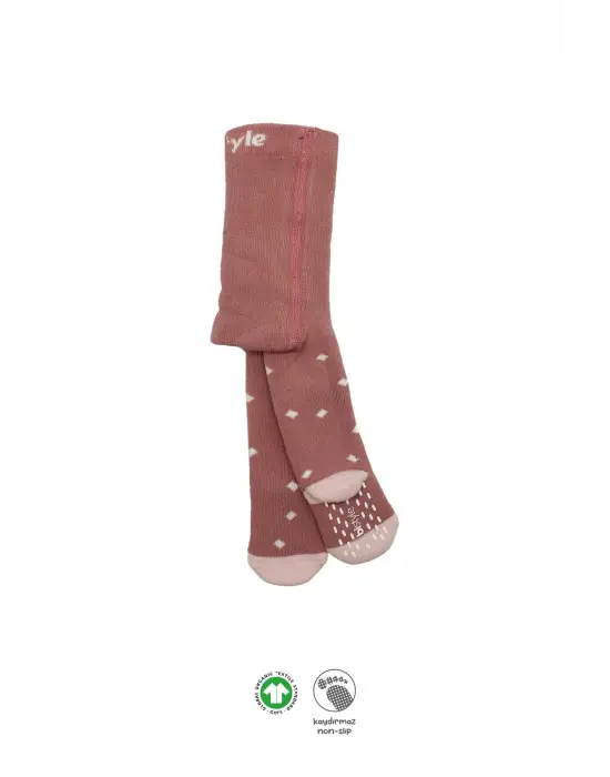 Bistyle Tekli Puan Kaymaz Havlu Külotlu Çorap BS50502 Pudra