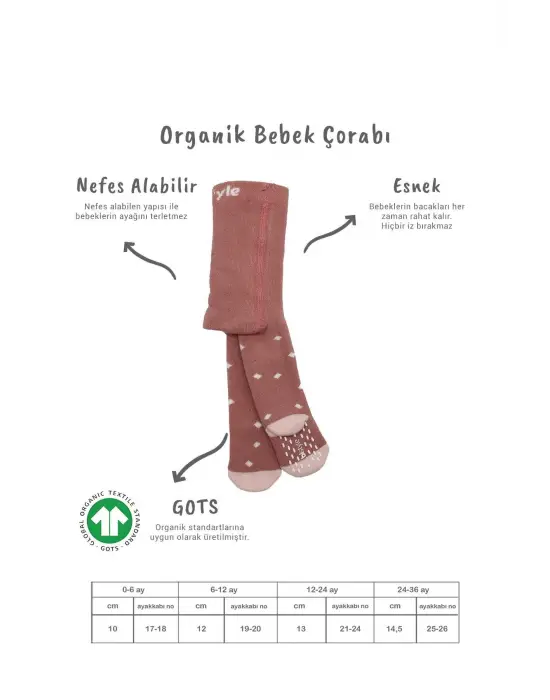 Bistyle Tekli Puan Kaymaz Havlu Külotlu Çorap BS50502 Pudra