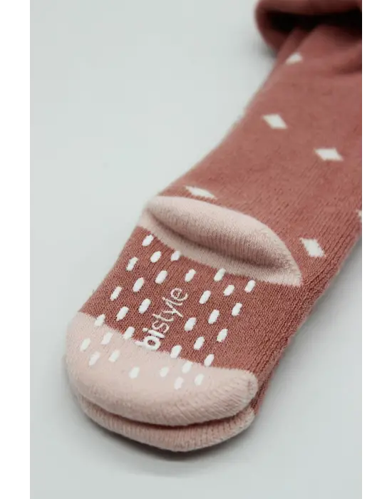 Bistyle Tekli Puan Kaymaz Havlu Külotlu Çorap BS50502 Pudra