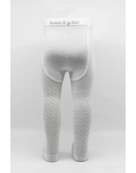 Omarı Zikzak Desenli Penye Külotlu Çorap - Beyaz