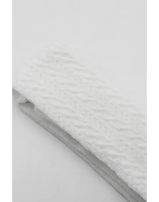 Omarı Zikzak Desenli Penye Külotlu Çorap - Beyaz