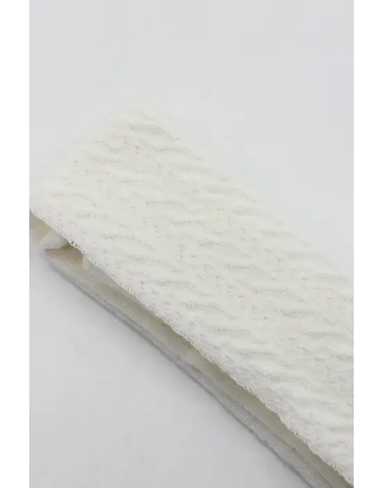 Omarı Yüksek Kaliteli Zikzak Desenli Penye Külotlu Çorap Ekru