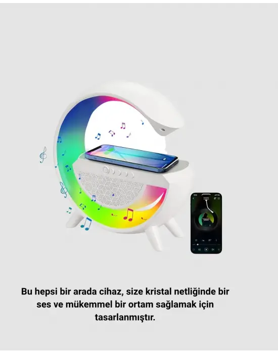 Bluetooth 5.0 Hoparlör – Kablosuz Şarj, Rgb Gece Lambası Ve Fm Radyo
