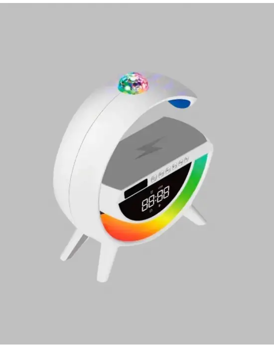 Bluetooth 5.0 Kablosuz Şarj Rampalı Fm Radyo Ve Rgb Işıklı Hoparlör