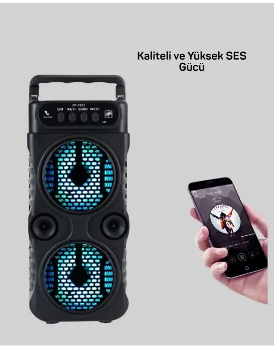 Bluetooth Bağlantılı Led Işıklı Taşınabilir Hoparlör – 1200 Mah Şarjlı, Fm Radyolu