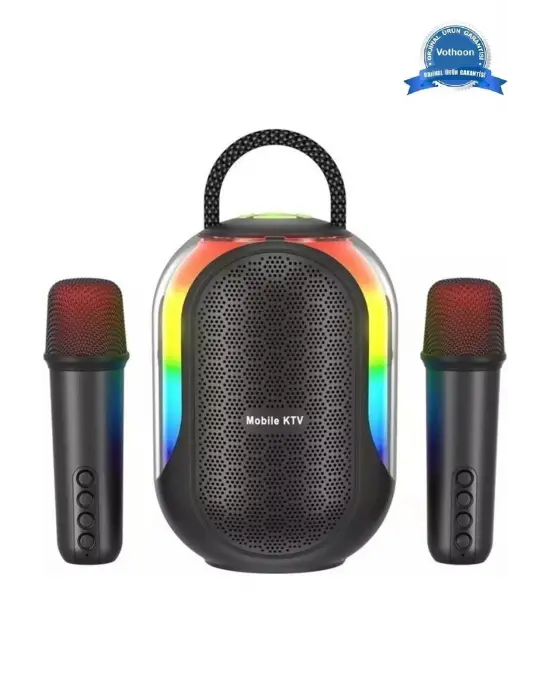 Bluetooth Çift Mikrofonlu Kablosuz Karaoke Rgb Işıklı Yüksek Sesli Müzik 4 Ses Degıstırme