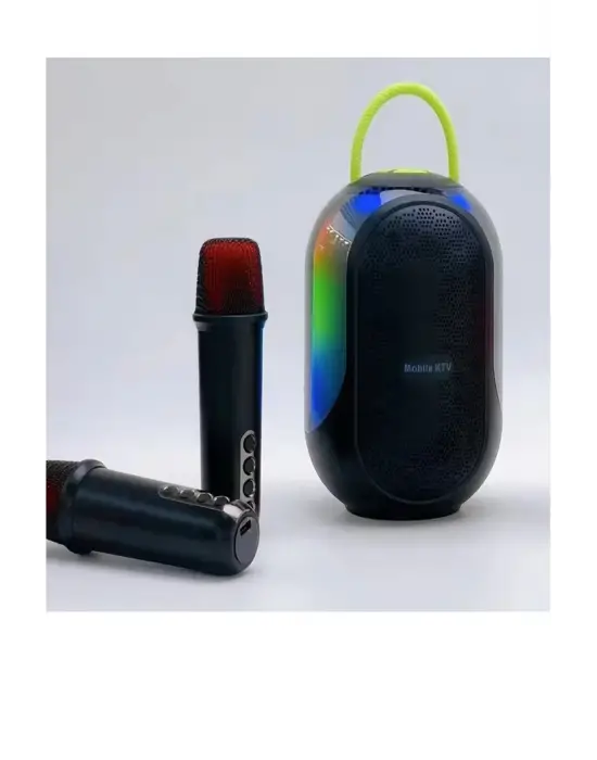 Bluetooth Çift Mikrofonlu Kablosuz Karaoke Rgb Işıklı Yüksek Sesli Müzik 4 Ses Degıstırme