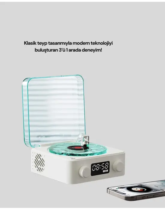 Bluetooth Hoparlör – 3-ü-1 Saatli Gece Lambası Ve Vintage Tasarım