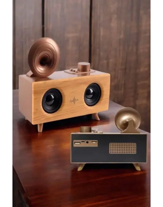 Bluetooth Hoparlör Ahşap Klasik Retro Gramofon Bluetooth Müzik Kutusu