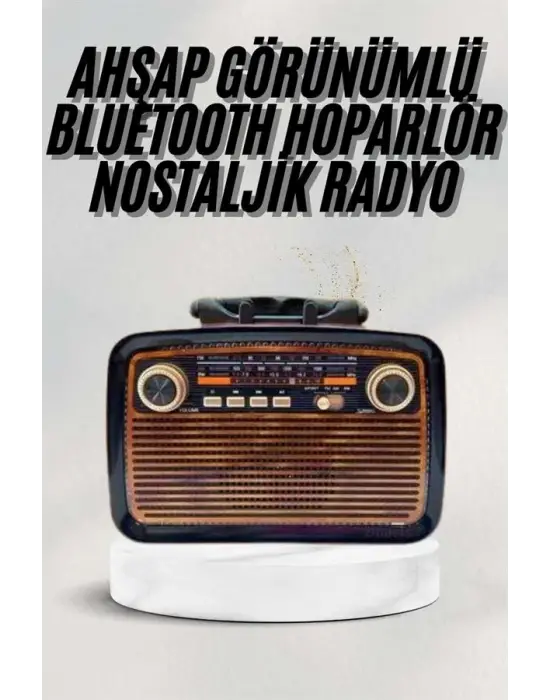 Bluetooth Hoparlör Ahşap Renk Vintage Işıklı Nostaljik Radyo Fm Ahşap Görünümlü