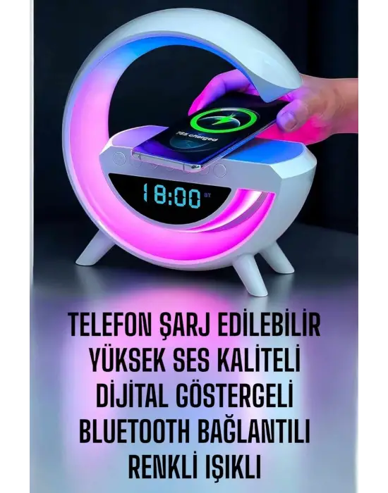 Bluetooth Hoparlör Dijital Göstergeli Wireless Şarj Rgb Işıklı