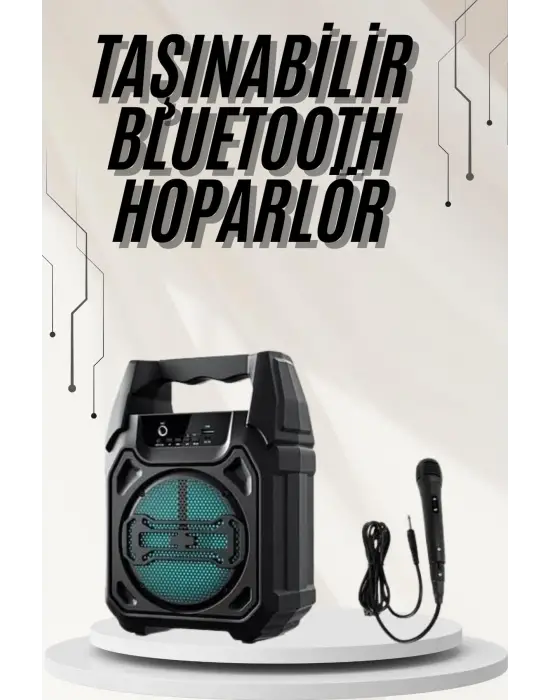 Bluetooth Hoparlör Led Işıklı Taşınabilir Kablosuz Speaker Uzun Pil Ömrü