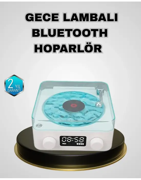 Bluetooth Hoparlörlü Gece Lambası Dijital Saat Ekranlı Su Dalgası Efektli Dekoratif