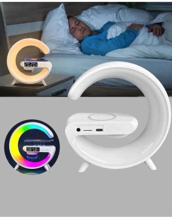 Bluetooth Hoparlörlü Rgb Atmosfer Lambası Kablosuz Şarj Ve Saat Özellikli