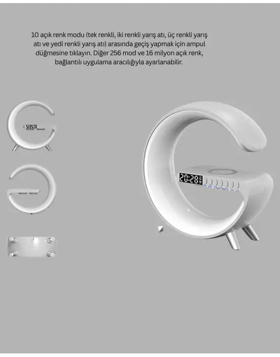 Bluetooth Hoparlörlü Rgb Atmosfer Lambası Kablosuz Şarj Ve Saat Özellikli