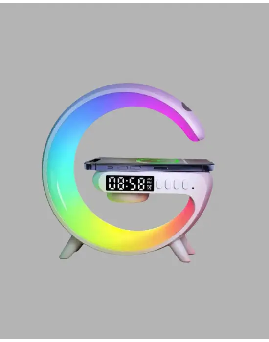Bluetooth Hoparlörlü Rgb Atmosfer Lambası Kablosuz Şarj Ve Saat Özellikli