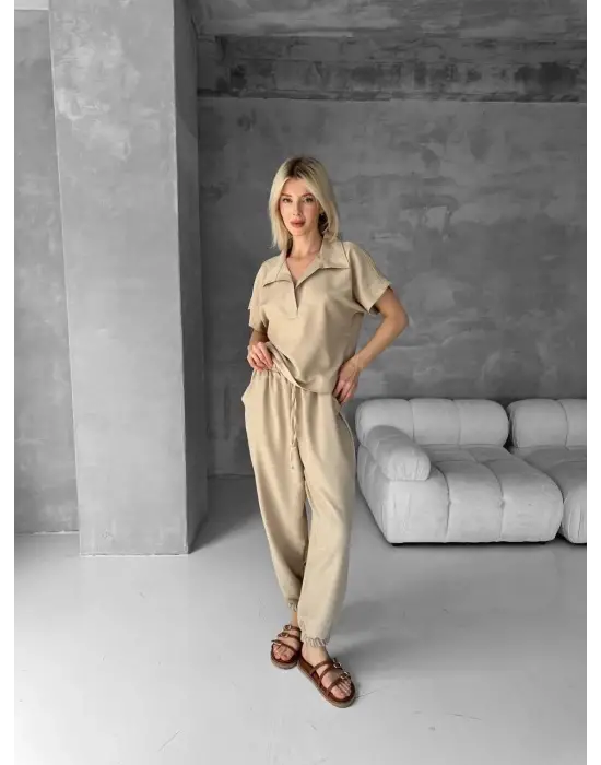 Bluz şalvar takım bej s255841