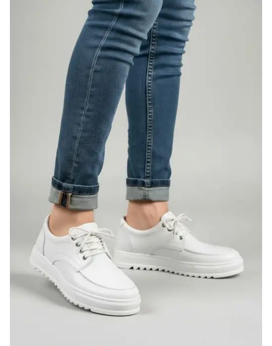 BN-T12x Arts Bağcıklı Cilt Erkek Günlük Spor Klasik Ayakkabı CBT - Beyaz