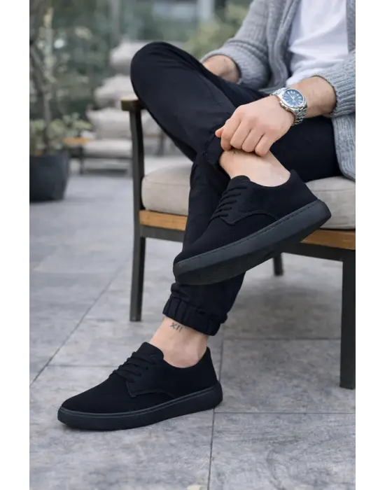 Modern Erkek Bağcıklı Triko Ayakkabı - Beyaz