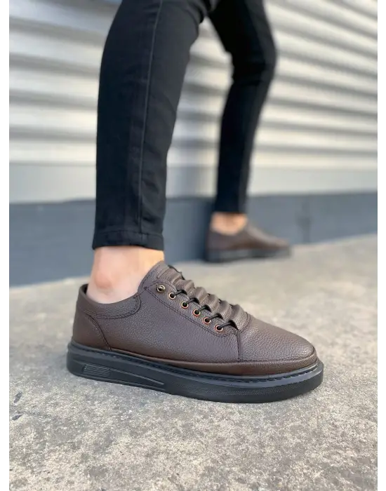 Günlük Spor Bağcıklı Cilt Erkek Ayakkabı - Kahverengi