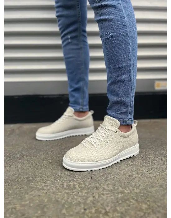 Omarı Cool Bağcıklı Keten Erkek Günlük Spor Ayakkabı - Beyaz