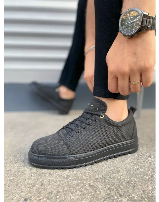 Yenilikçi Bağcıklı Keten Erkek Spor Ayakkabı - Siyah