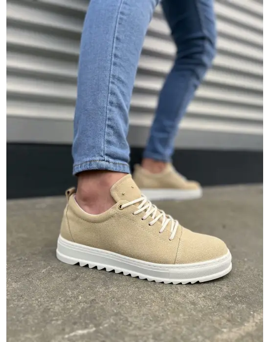 Omarı Cool Bağcıklı Süet Erkek Günlük Ayakkabı - Krem