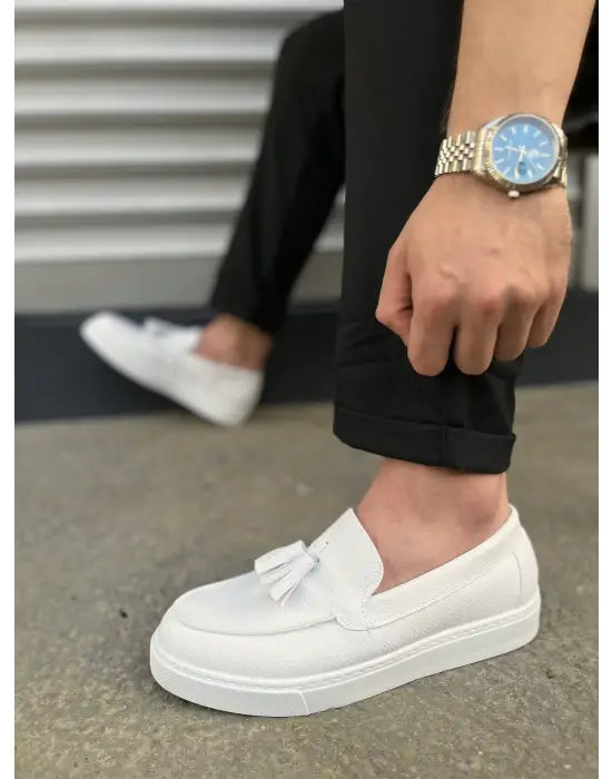 Omarı Püsküllü Beyaz Erkek Günlük Spor Ayakkabı