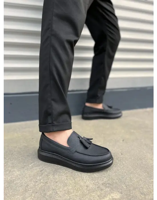 Sportif Erkek Ayakkabı Püsküllü Klasik Stil - Siyah