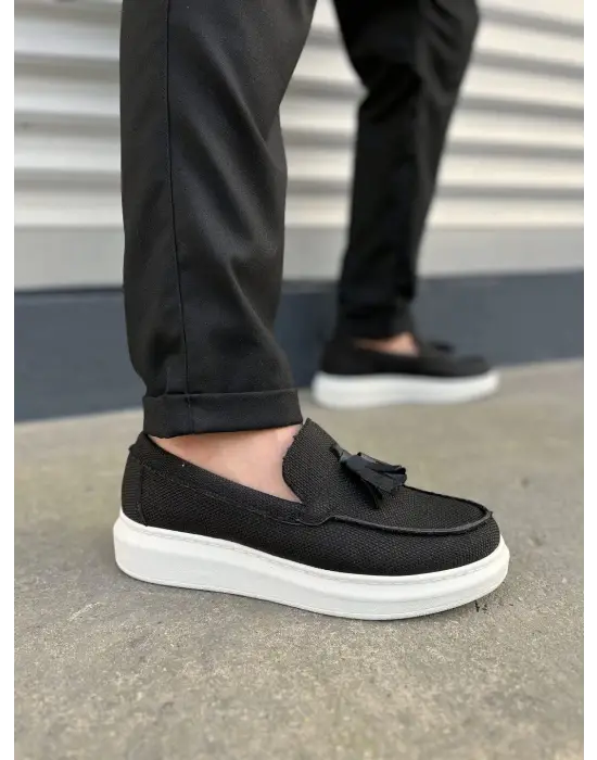 Omarı Modern Püsküllü Keten Erkek Günlük Spor Ayakkabı - Siyah