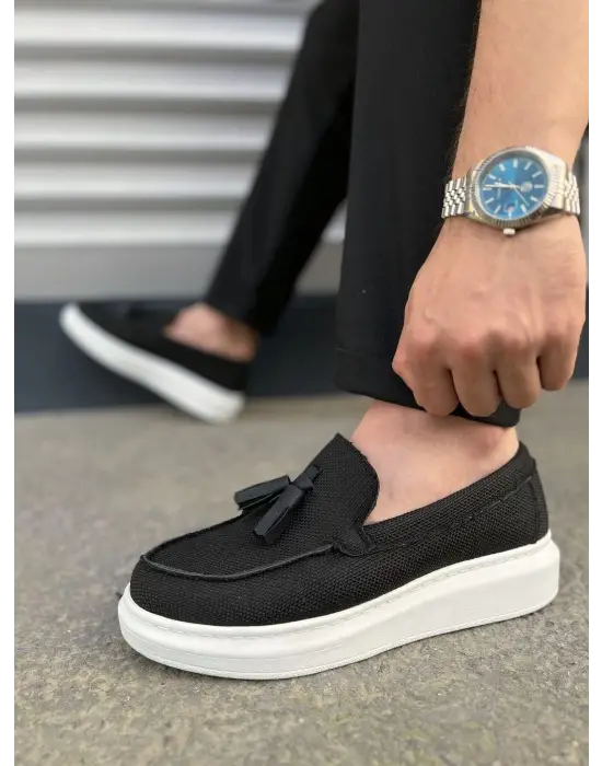 Omarı Modern Püsküllü Keten Erkek Günlük Spor Ayakkabı - Siyah